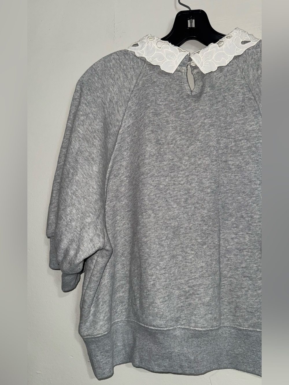 J. Crew Light Gray Puff-Sleeve Sweatshirt with White Floral Collar - Picture 13 of 16